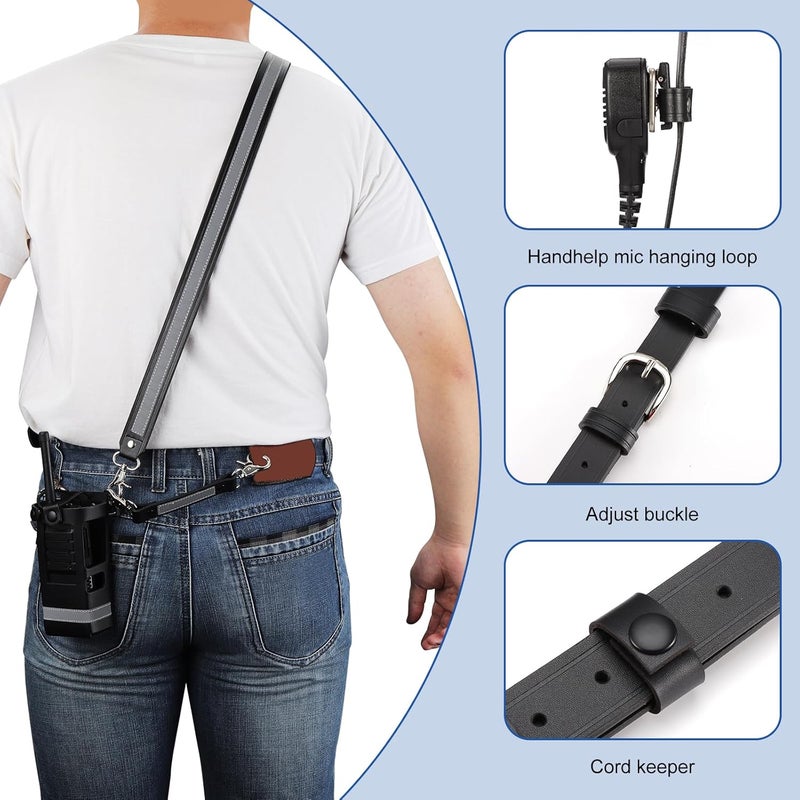 abcGoodefg Leather Firefighter Radio Strap and Holder, Reflective Leather Radio Holster Set with Anti-sway Strap, Cord Keepers Compatible with Motorola APX 6000/6000XE/8000/8000XE - Image 4
